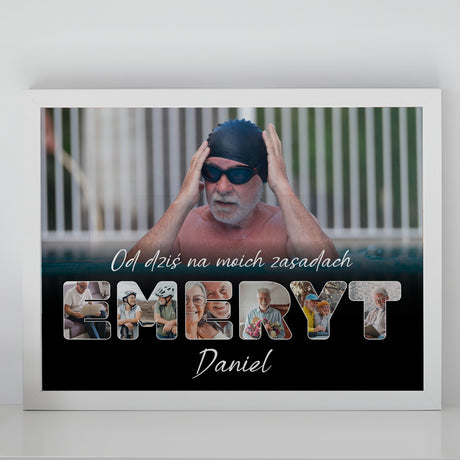 Wydruk w ramce 30x40 - Tekst: EMERYT - Poziom
