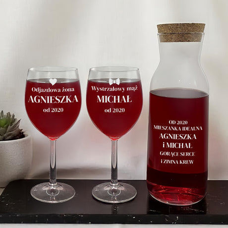 Zestaw karafka + dwa kieliszki do wina - MIESZANKA IDEALNA