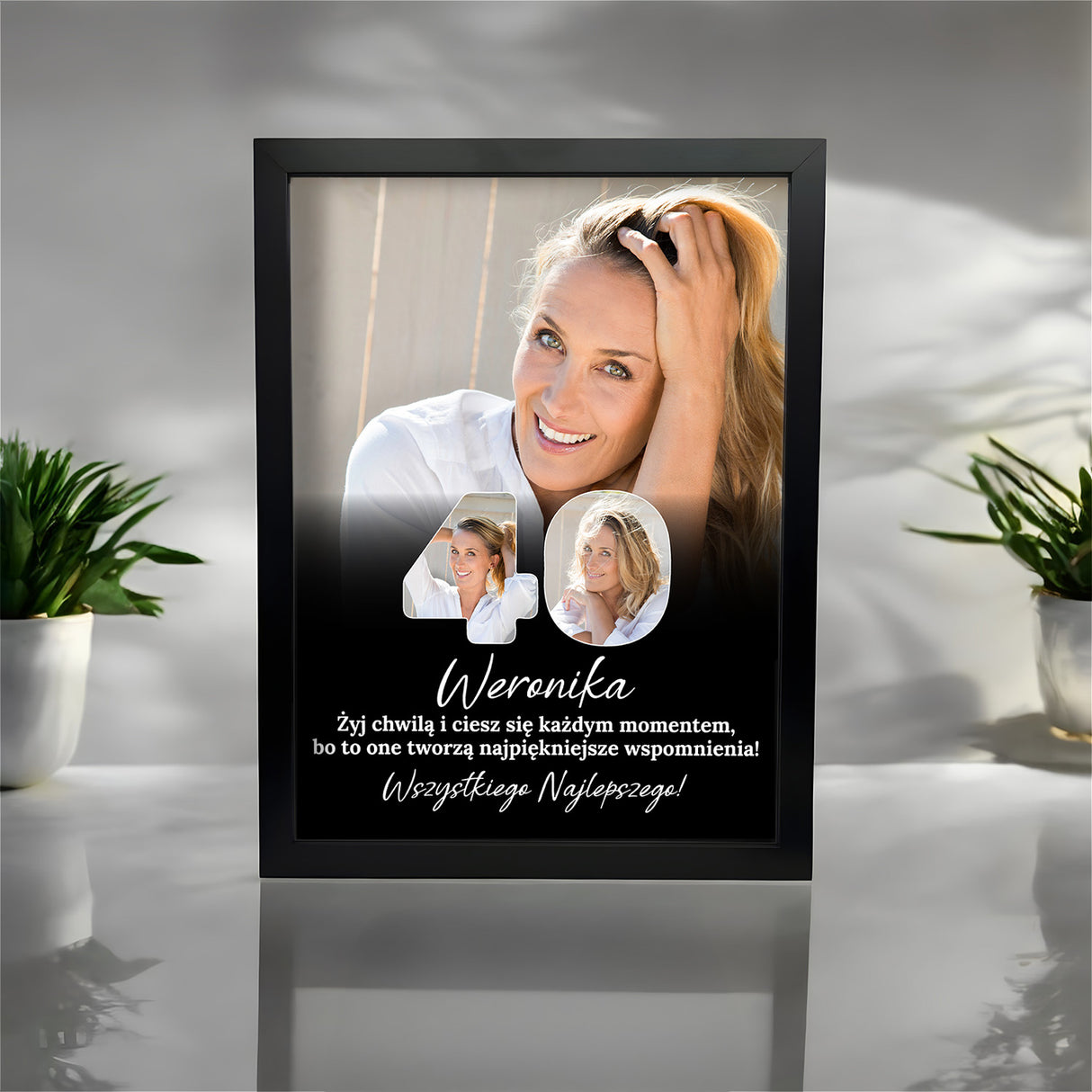 Wydruk w ramce 30x40 - Tekst: 40 URODZINY - Pion