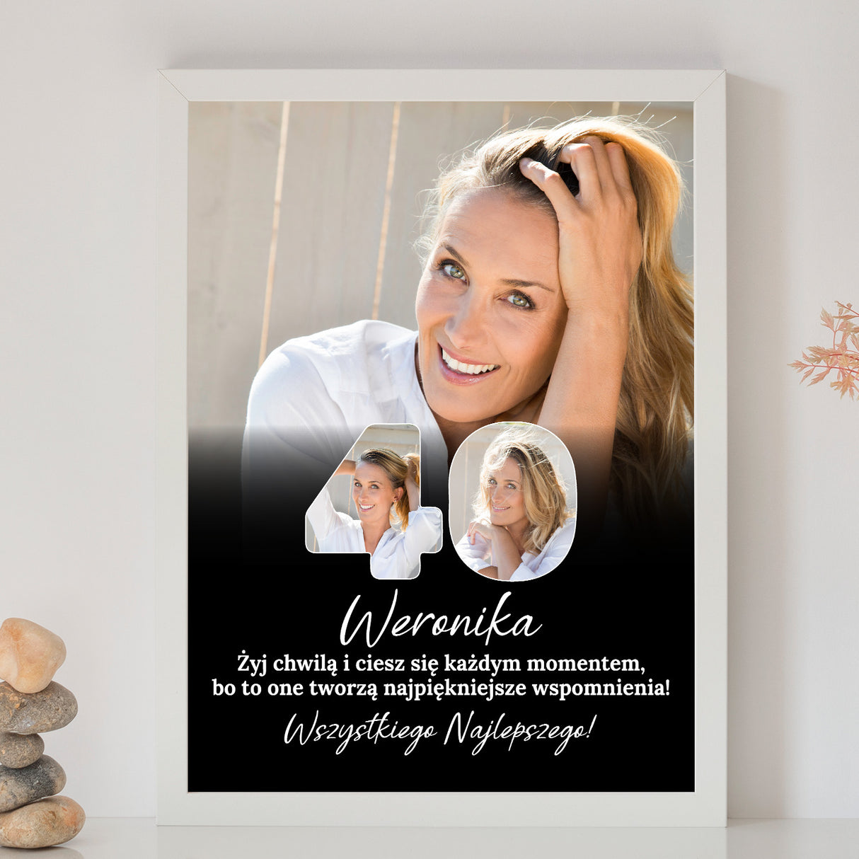 Wydruk w ramce 30x40 - Tekst: 40 URODZINY - Pion