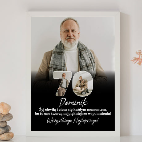 Wydruk w ramce 30x40 - Tekst: 70 URODZINY - Pion