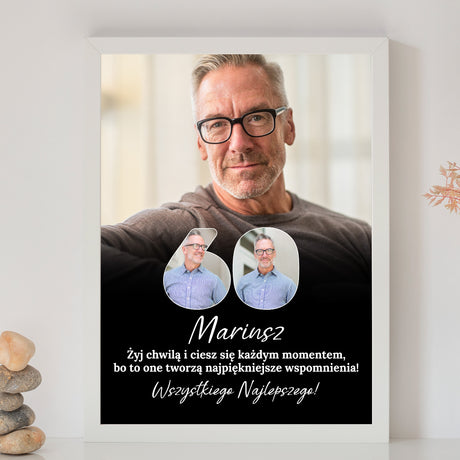 Wydruk w ramce 30x40 - Tekst: 60 URODZINY - Pion