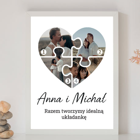 Wydruk w ramce 30x40 - Fotokolaż: Serce Puzzle - Pion