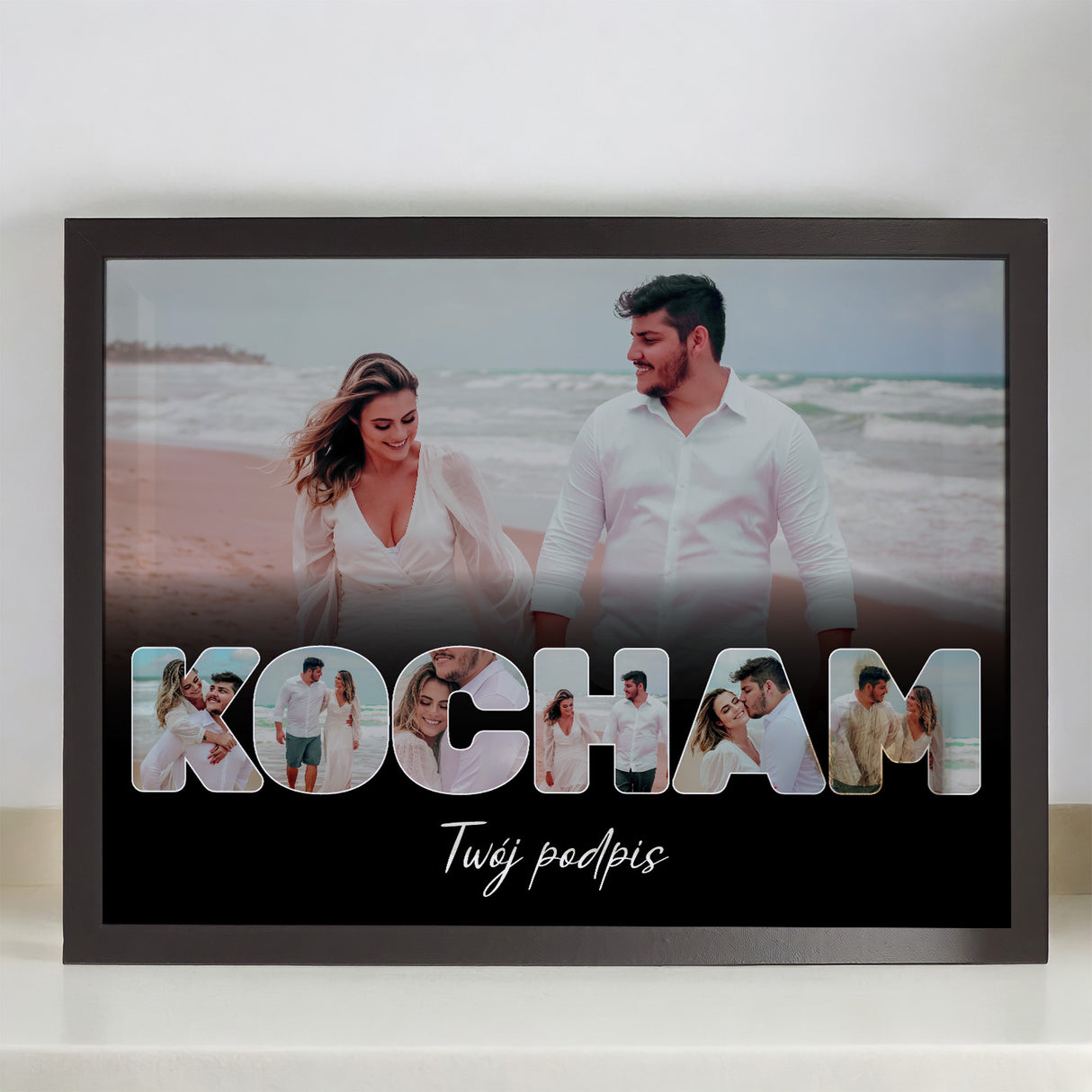 Wydruk w ramce 30x40 - Tekst: KOCHAM - Poziom